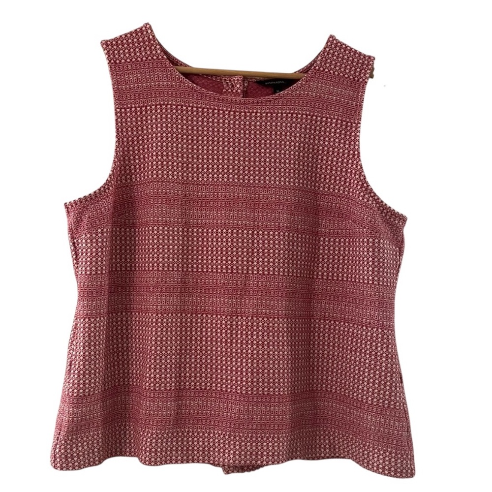 Banana Republic Red & White Woven Sleeveless Top XL Preppy Classic Textured